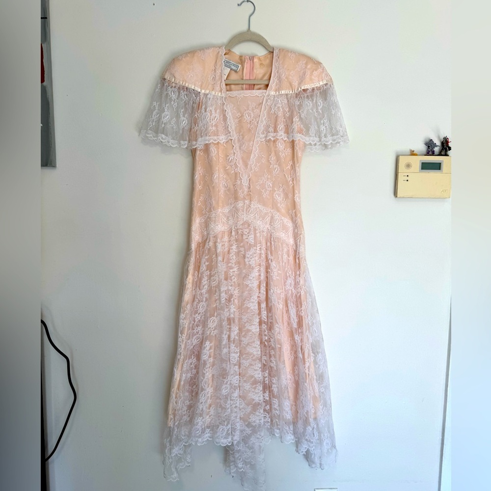 Jessica McClintock For Gunne Sax || VTG Lace CottageCore Drop Waist Dress || Sz7